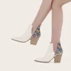 Women Boots Snake Pattern Color Matching High Heeled Short Autumn and Winter Lar