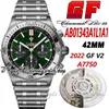 GF V2 B01 Mens Watch A7750 Automatic Chronograph GFFAB01343A1L1A1 42MM علامات عصي الاتصالات الخضراء الفولاذ المقاوم للصدأ سوار الفولاذ الفولاذ الفائق.