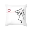 Pillow Valentines Day Cover Cartoon Pattern Print Office Sofa Case Couples Home Decor Love Heart 45x45cm