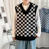 Men's Vests Autumn Plaid Sweater Vest Men Fashion Casual Knitted Pullover Korean Loose Sleeveless Mens Jumper Clothes M-2XL