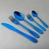 Servis uppsättningar 30 st blå modern bestick set knivdessert gaffel te sked plattvaror rostfritt stål för fest köksborestor