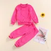 Roupas Defina as crianças Flanela de inverno Flanela de cor sólida Coração Padrão redondo calças de camiseta longa de pista de manga longa para meninas 1-5 anos