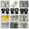 Herr 1953 1962 Throwback baseballtröja Retro 21 Roberto Clemente Vintage Flexbase Svart Vit Gul Grå Team Color Pullover All Stitched Cool Base Hög kvalitet