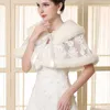 Ivory Faux Rabbit Fur Shawls with Embroidered Lace Tulle Ribbon Tie Warm Capelet and Wraps