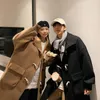 남자 양모 겨울 플러시 두꺼운 모직 코트 남자 따뜻한 패션 오버 사이즈 한국어 중간 길이 남성 외투