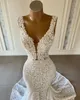 Sirena boho spiaggia sirena Abiti da sposa senza spalline scollo a V paillettes appliques 3D pizzo ricamo abiti da sposa