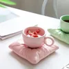 Tazze Tazza da caffè in ceramica color caramella nordica da 200 ml con set di cuscini Piattino per tazza da tè e latte Decorazioni per la casa Stoviglie da cucina