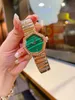 Vintage Green Malachite Zircon Watch Charm Women Geometric Irregular Wristwatch rostfritt stål Strap Quartz Watches Black Dial Female Open Armband