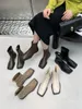 Stiefel Square Toe Damen Knöchel 2022 Ankünfte Schwarz Braun Beige Khaki Grün Flache Low Heels Herbst Frühling Socken Booties 35-39