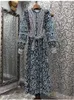 Casual Dresses Cotton Dress 2022 Autumn Winter Style Women randiga tryckblomm￶nster B￤lte Deco L￥ng￤rmad Mid-Calf Chic