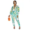 Kvinnors tv￥bitar byxor trycker Suit Pieces Set Outfits Elegant Long Sleeve Shirt Lace Up Top Slim Tracksuit Women Lounge Wear Streetwear Set