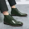 Dres Shoe Brown Green Men dressing Ankle Boot Punch Shoe High heeled shoes Top Male Formal Office Spring 220723