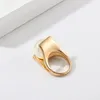 Cluster Rings Fashion Big Imitation Pearls Gold Color Ring Metal Hollow Exaggeration Design Finger For Women Girls Party Wedding
