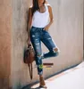 Avrupalı ​​ve Amerikan bayanlar seksi moda retro yüksek bel streç delikli skinny jeans