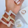 Pulseira de pulseira de braceletes pavimentados de zircão cúbico completo 5A com jóias de casamento de tamanho aberto prateado para mulheres por atacado