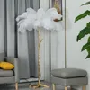 Lampadaires Design Moderne Plam Arbre Forme Rose Blanc Plumes D'autruche Lampe Or Debout Luminaire Pour Salon Chambre Maison