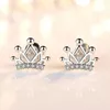 Orecchini a bottone Classic Crystal Crown Princess Girl Gioielli in argento Charm 925 Accessori per feste da donna