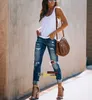 Europäische und amerikanische Damen sexy Mode Retro-Jeans mit hoher Taille, Stretch, perforiert