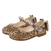 Buty sportowe 2022 Cequined Girls Princess Rhinestone Kids Crystal Flats Show Shiny Dancing Sweet Chic Lady 21-35 Non-Slip