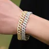 Pulsera de eslabones cubanos con diamantes chapados en oro de 14 quilates, joyería de circonio cúbico helado, pulseras para hombre de 7 pulgadas, 8 pulgadas y 12 mm