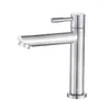 Bathroom Sink Faucets 304 Stainless Steel Brushed Basin Faucet With Single Cold Straight Nozzle Wash Household