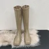 Boots fyrkantiga t￥ kvinnor kn￤h￶g svart/brun/beige/vita stretchskor platt l￥g klackar plattform vinter h￶st botas sock st￤der