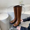 Boots Fashion Motorcycle For Women Black Brown Platform Shoes Flat Heeled Back Zipper Winter Autumn Botas Knight Knee High Bota