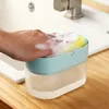 Bouteilles de stockage pompe de distributeur de savon avec éponge presse manuelle nettoyage liquide conteneur organisateur outil de cuisine