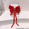 Accessori per capelli Anno Rosso Bambino Fiocco grande Clip per nastro Copricapo di cristallo Donne geometriche Ragazze Forcine in velluto lucido Adesioni