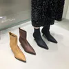 Bottines à bout pointu pour femme, chaussettes à talons mi-fins, noir, marron, kaki, Design de couture, automne hiver 39