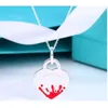 Women Classic Fashion S925 Sterling Silver Blue Pink Black Splash Enamel Heart-Shaped Necklace Luxury Brand Jewelry Gift