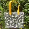 Gift Wrap 1 Piece Large Plastic Clear Tote Bag Reusable PVC Transparent Shopping With Webbing Handle For Outdoor Daisy Printed Design