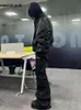 Men's Oversized Black Pu Leather Bomber Jacket - Thick Warm Hood, 2024 Autumn/Winter