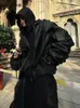 Men's Oversized Black Pu Leather Bomber Jacket - Thick Warm Hood, 2024 Autumn/Winter