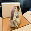 Brand Designer Summer Woven Shoulder Bag for Women Straw Shoulder Purse handbag with Leather Strap and Zipper Closure Yuki052