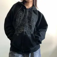 00s Retro Cyber Y2K Wings Graphic Zip Up Hoodie – From