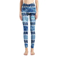 Womens Faux Denim Jeans Jeggings High Waist Sexy Floral Print Hollow Out  Leggings Skinny Jeans