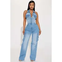 Sexy Jumpsuits: Womens Denim Jumpsuit With Pockets Summer One