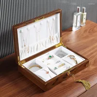 Smyckespåsar Casegrace Luxury Stor träglåda Trä sammet halsband Ringör örhänge Klocka Organiserar smycken Lagring Fodral kista