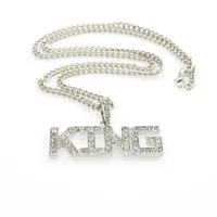 Pendant Necklaces Men Hip Hop Full Rhinestone King Shape Pendants Bling Iced Out Cuban Link Chain Hiphop Necklace Jewelry W3298x