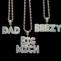 14K New Baguette Custom Letters Pendant Necklace CZ Name Chain Zircon Pendant Gift Jewelry for Men Women280c