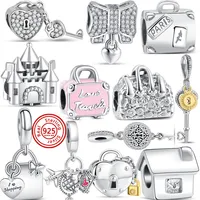 925 Silver Fit Pandora Charm 925 Bracelet Handbag Luggage Lock Key charms set Pendant DIY Fine Beads Jewelry276U