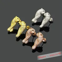 유럽 ​​아메리카 스타일 레이디 여성 티타늄 스틸 조각 CA 이니셜 풀 다이아몬드 표범 팬더 스터드 이어링 3 Color290o