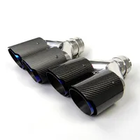 Dubbel kolfiber rostfritt stål bränd blå auto universal avgasspets dubbeländrör för BMW Benz VW Golf Toyota Honda No Log307o