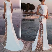 Lässige Kleider elegante Prom Partykleid Robe 2023 Lady Sexy Cocktail Mode weiß O Hals ärmellose Spitze Illusion Vestidos de Noche