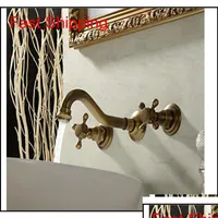 Bathroom Sink Faucets Whole And Retail New Antique Brass Widespread Wall Mounted Faucet Ba Qy Ots0A3322