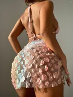 Vestidos de trabalho y2k sexy kawaii lingerie sleeveless crof colrop top plissado na cintura alta ver através de mini flores de saia