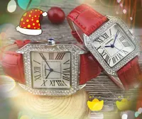 Square Damen M￤nner Square R￶mische Zifferblatt Watch Diamanten Ring Rosgold Silber Luxus m￤nnlicher Lederg￼rtel Quarz Milit￤r Alle Kriminalpaare Armbanduhren Montre Homme