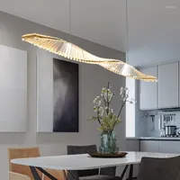Pendant Lamps Dining Room Crystal LED Chandelier Modern One Word Spiral Design Hanging Lamp Luxury Kitchen Island Bar Table Lighting Fixture