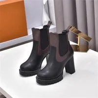 Women Designer Platform Boots Casual Style Street Plain Leather Block Heels Woman Trim Zipper Rubber Sole Desert Martin Winter Sneakers Size 35-41